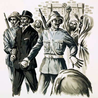 Arthur Evans besøgte mange problemsteder i Europa (gouache på papir) af English School