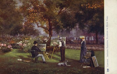 Kunstnere maler blomster i Hyde Park, London af English School