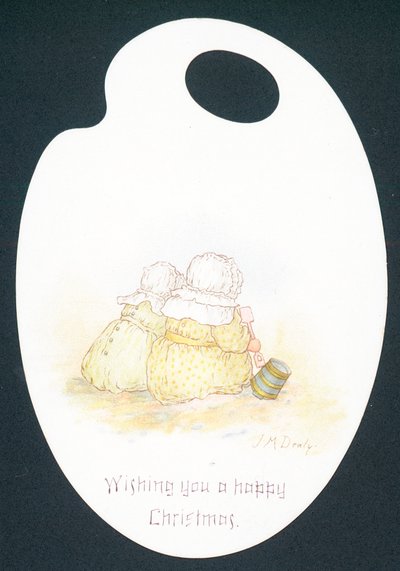 Kunstnerpalet, piger, der sidder på stranden, julekort af English School