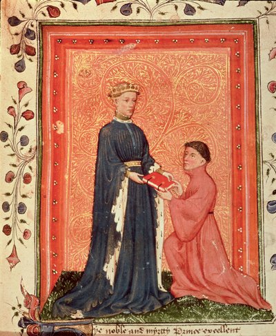 Arundel 38 f.37 Thomas Hoccleve præsenterer sin bog `Regement of Princes