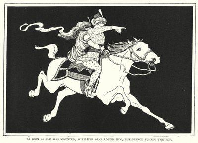 Sobald sie aufgestiegen war und ihre Arme um ihn gelegt hatte, drehte der Prinz den Stift (Stich) von English School