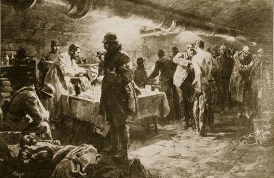 På arbejde i en kælderhjælpepost under et Verdun-fort, 1914-19 af English School