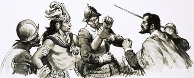Atahualpa, inkaernes gudekonge, kom for at møde de invaderende spaniere på en venlig måde af English School