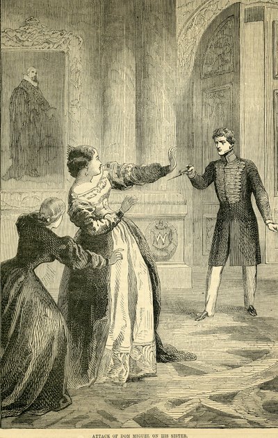 Don Miguels angreb på hans søster, taget fra Cassells Illustrated History of England, 18571858 af English School