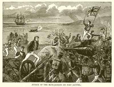 Angreb af de blå jakker på havnen Jacotel af English School