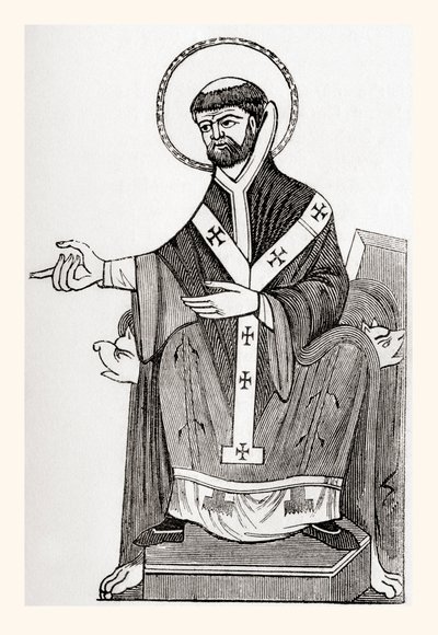 Augustin af Canterbury, katolsk benediktinermunk fra det 6. århundrede, som blev den første ærkebiskop af Canterbury, fra Old England: A Pictorial Museum, udgivet i 1847 af English School