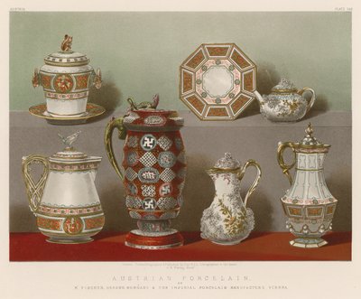 Østrigsk porcelæn af M Fischer, Herend, Ungarn og The Imperial Porcelain Manufactory, Wien af English School