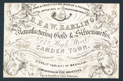 B E & W Barling, fremstiller guld- og sølvsmede, handelskort af English School