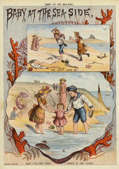 Baby ved havet (chromolitho) af English School
