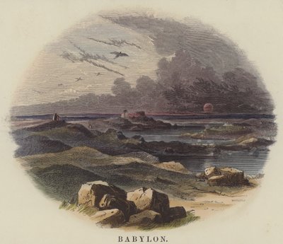 Babylon (farvet gravering) af English School