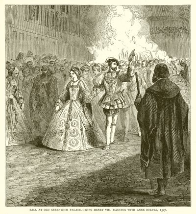 Bal på Old Greenwich Palace.--Kong Henry VIII danser med Anne Boleyn, 1527 af English School