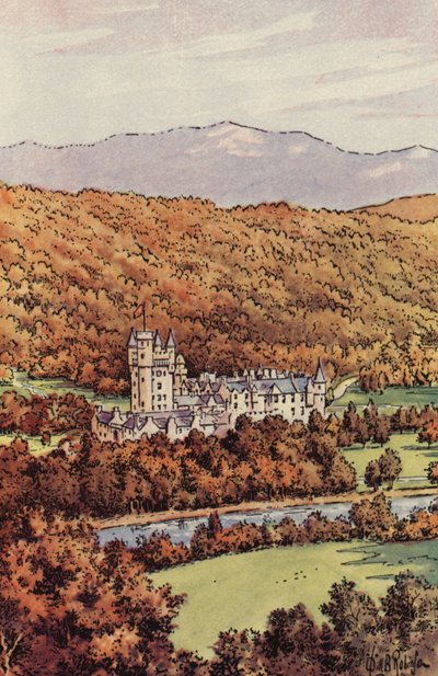 Balmoral Castle (farve litho) af English School