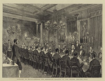 Banket til generalmajor Sir Frederick Roberts i United Service Club, illustration til The Graphic, 4. december 1880, af English School
