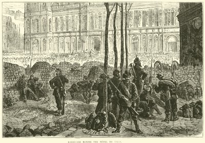 Barrikade foran Hotel de Ville, marts 1871 af English School