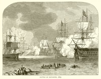 Slaget ved Navarino, 1827 af English School