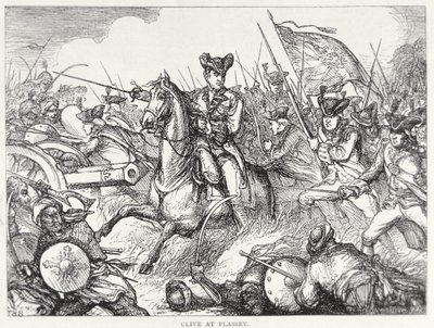 Battle of Plassey (farve litho) af English School