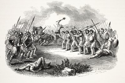 Slaget ved Rhuddlan Marsh, pub. 1800-tallet (stålgravering) af English School