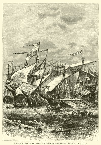 Slaget ved Sluys, mellem den engelske og franske flåde, 1340 e.Kr af English School