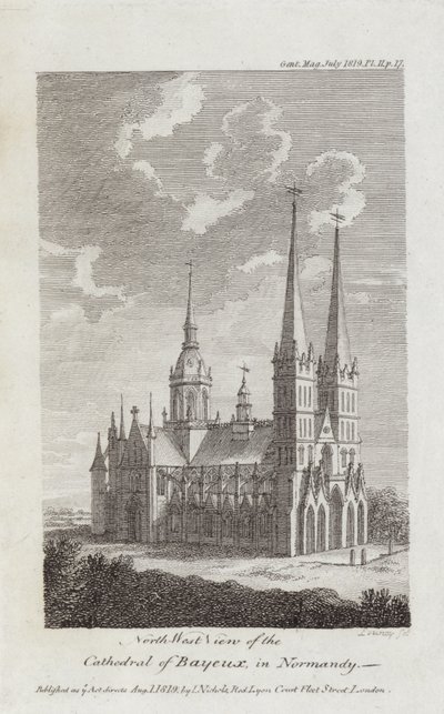 Bayeux-katedralen, Normandiet, 1819 af English School