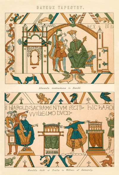 Bayeux-tapetet (farvelitografi) af English School
