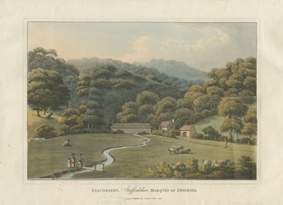 Beaudesert Park: farvet akvatintegravering, 1816 af English School