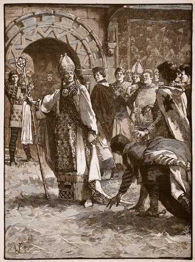Becket før sine fjender i Council Hall i Northampton, illustration fra Cassells Illustrated History of England (sepia foto) af English School