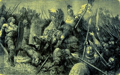 Belisarius leder den romerske hær mod goterne, illustration fra The Illustrated History of the World, udgivet ca. 1880 (digitalt forbedret billede) af English School