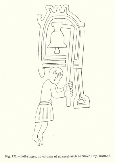 Klokker, på søjle af korbue ved Stoke Dry, Rutland (gravering) af English School