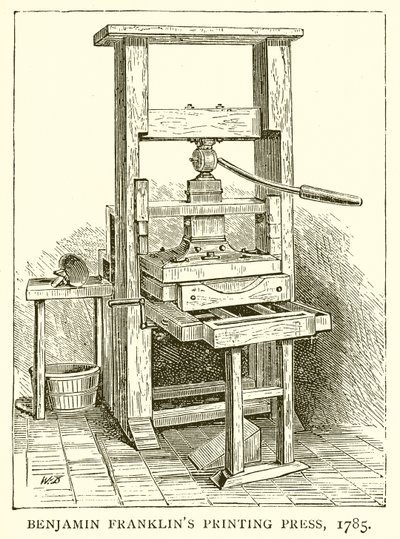 Benjamin Franklins trykkeri, 1785 af English School