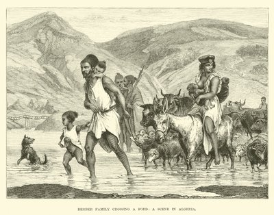 Berberfamilie krydser et vadested, en scene i Algeriet af English School