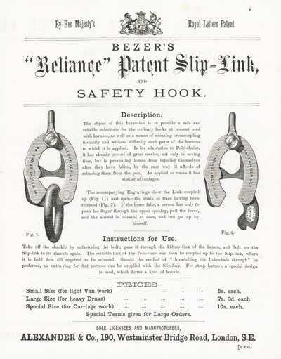 Bezers Reliance Patent Slip-Link og sikkerhedskrog af English School