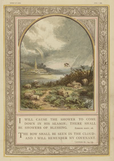 Bibelen, regnbyger og regnbuer, Ezekiel, Første Mosebog (chromolitho) af English School