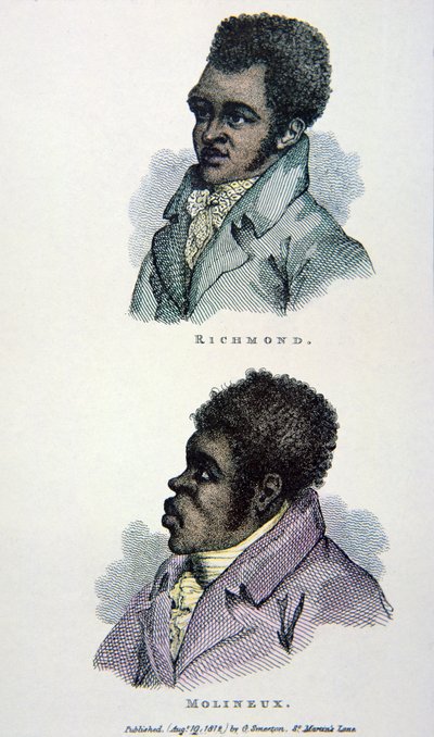 Bill Richmond og Tom Molineaux, tryk udgivet i 1812 (farve litho) af English School