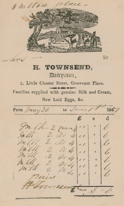 Bill fra H Townsend, Dairyman af English School