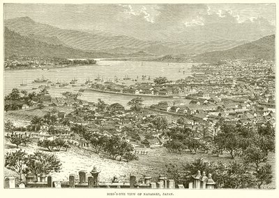 Fugleperspektiv af Nagasaki, Japan af English School