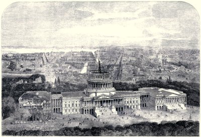 Fugleperspektiv af byen Washington 1861, med Capitol under opførelse i forgrunden [Digitalt renset version] af English School