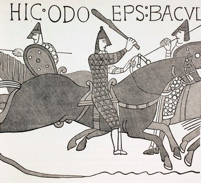 Biskop Eudes holder sin embedsstafet i slaget ved Hastings, ca. 1880 af English School