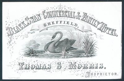 Black Swan Commercial & Family Hotel, Sheffield, handelskort af English School