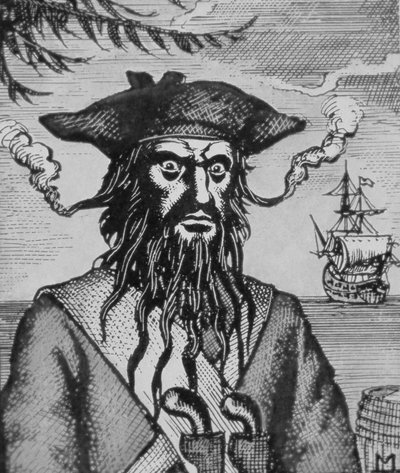 Piraten Blackbeard (træsnit) af English School