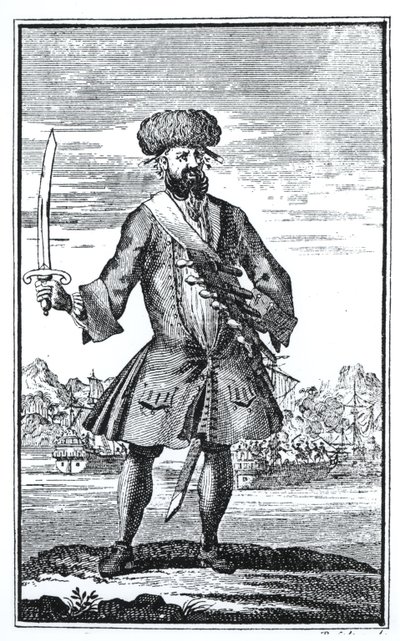 Blackbeard the Pirate, fra A General History of the Robberies and Murders of the most Notorious Pyrates af kaptajn Charles Johnson, udgivet 1724 af English School