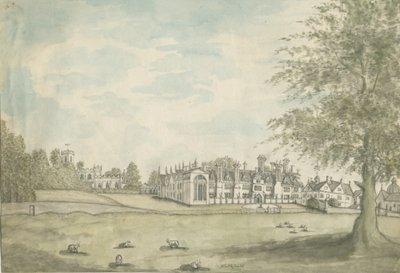 Blithfield Hall: akvarelmaleri, nd [1700-tallet] af English School