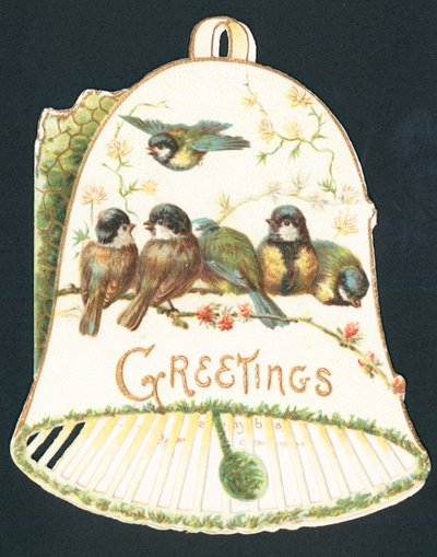 Blå bryster og klokke, julekort af English School