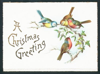 Blåmejser og Robins, julekort af English School