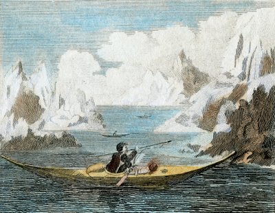 En grønlandsk mands båd, ca. 1779 (kobberstik) af English School