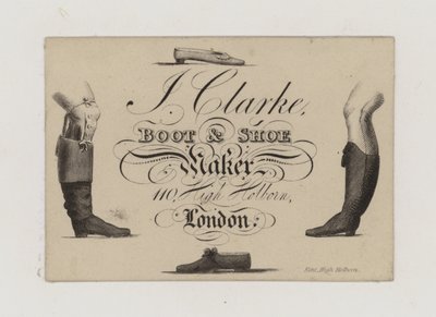 Støvle og skomager, J Clarke, handelskort af English School