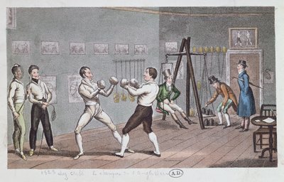 Boksning i England, 1823 (farvegravering) af English School