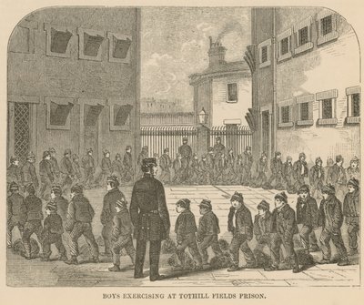 Drenge træner i Tothill Fields Prison af English School