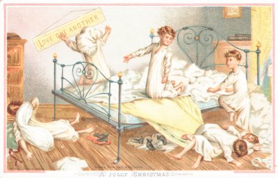 Drenge i pudekamp, julekort af English School