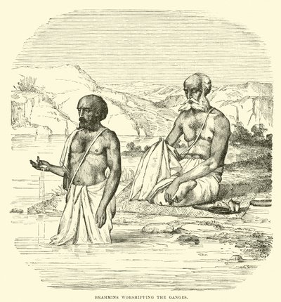 Brahmins worshipping the Ganges  af English School