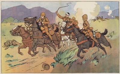 Modige soldater redder deres våben fra fjenden (farve litho) af English School